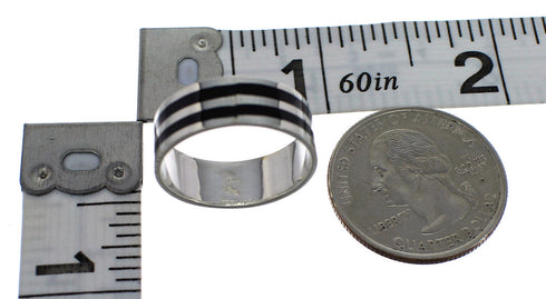 Silver Southwestern Jet Inlay Jewelry Ring Size 6-3/4 AX89014